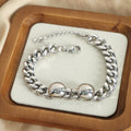 Silver Cuban Link Bracelet Dual Smooth Disc Center Clasp view 2