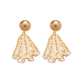 Pleated Fan Drop Earrings With Open Gold Tone Metalwork view 5