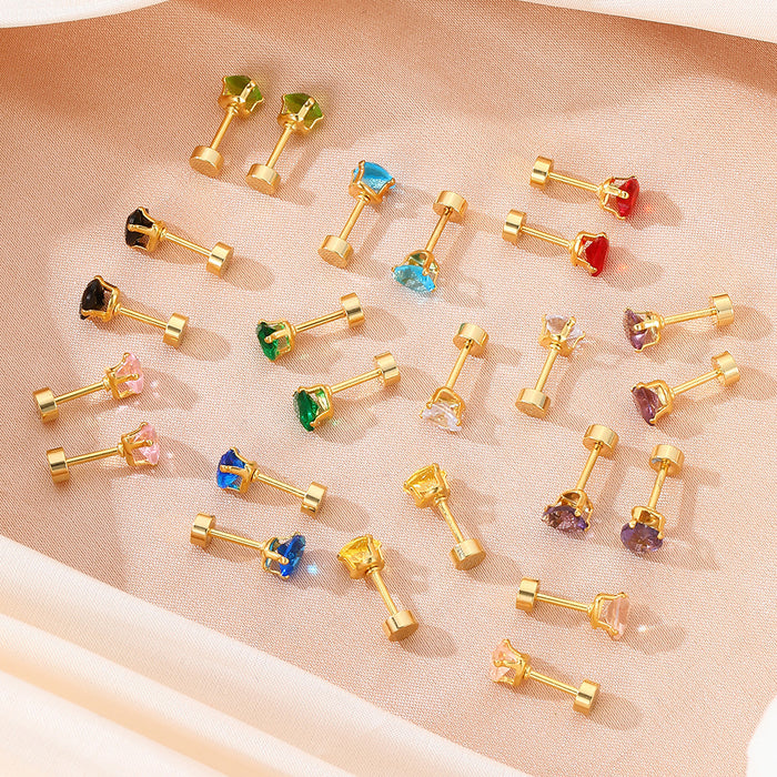 Yellow Heart Crystal Look Gold Tone Small Stud Earrings