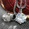 Silver-Tone Brass Six-Prong Round Cubic Zirconia Pendant Necklace view 2