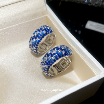 Blue Pavé Wide Huggie Earrings Fashion Jewelry Accessory