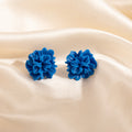 Blue Layered Chrysanthemum Flower Statement Stud Earrings view 2