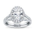 Silver Oval Halo Clear CZ Split Shank Pave Band Ring view 1