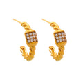 Twisted Rope C Hoop Earrings Gold Steel Zircon Cube Pave view 5