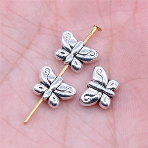 Small Butterfly Beads with a Body Hole, Gold and Antique Silver