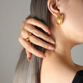 Thick C Shape Geometric Hoop Stud Earrings Gold Rose Steel view 3