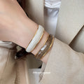 Gold Open Cuff Bracelets White Marble and Coffee Enamel view 3