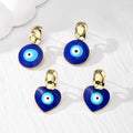 Gold Tone Hammered Stud Blue Evil Eye Drop Earrings view 1