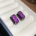 Black Metal Square Huggie Earrings with Crystal Rows view 9