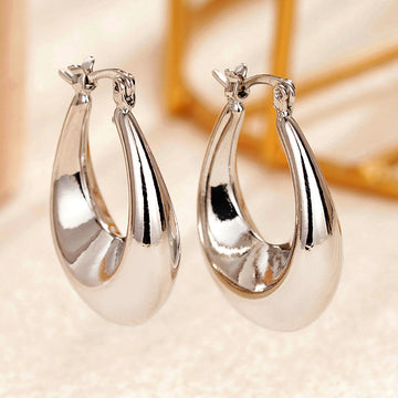 Metal U Shape Teardrop Hoop Earrings Gold And Silver Tone Pair