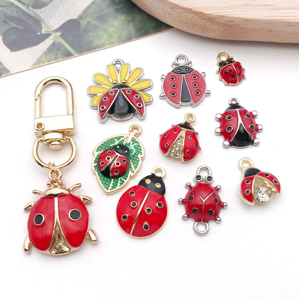 3D Enamel Zinc Alloy Ladybug Insect Beetle Charm Pendant for DIY Earrings Bracelet