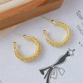 Crystal Look Textured Gold Tone Open C Hoop Earrings view 4