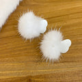 Velvet Bow Pom Pom Stud Earrings In Beige And White view 6
