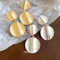 Brushed Metal Triple Disc Drop Stud Earrings Jewelry Pair view 2