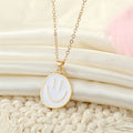 Gold Tone Colorful Enamel Oval Smiley Face Pendant Necklaces view 9