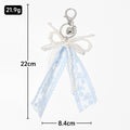 Silver Pearl Bow Lace Ribbon Keychain Heart Charm Light Blue view 3
