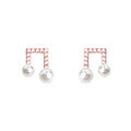 Rose Gold Musical Note Stud Earrings Crystal Pearl view 5
