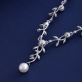 Black Silver Tone Leaf Pearl Look Metal Necklace and Earring Set view 4