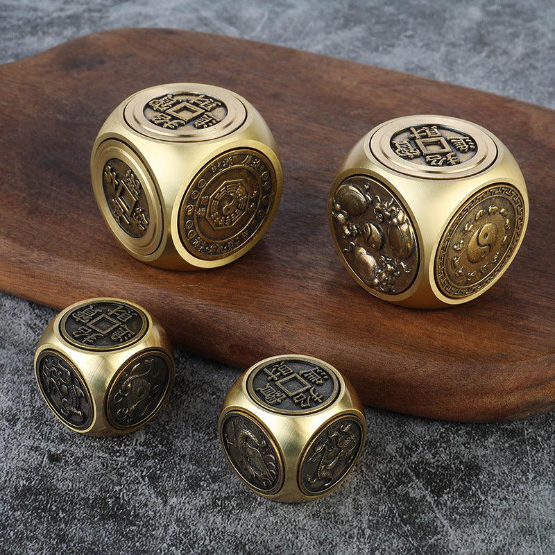 Brass Mythical Beast Rotating Cube Fidget Keychain Chinese Style Ornament