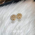 Gold Tone Pearl Cluster Ball Stud Earrings Statement Jewelry view 4