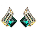 Gold Geometric Wing Square Crystal Stud Earrings Alloy view 1
