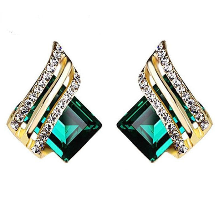 Gold Geometric Wing Square Crystal Stud Earrings Alloy