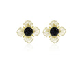 Black Round Center Gold Wire Flower Statement Stud Earrings view 5
