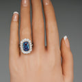 Sea Blue Cushion Halo White Gold Cubic Zirconia Finger Ring view 4