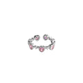 Pink Heart Crystal Look Silver Tone Adjustable Open Band Ring view 5