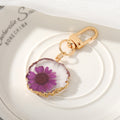 Gold Tone Irregular Round Pressed Flower Resin Clip Keychains view 12