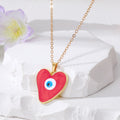 Gold Tone Heart Resin Evil Eye Pendant Necklaces in Five Colors view 6