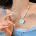 Beaded Flower Pendant Necklaces In Four Colors Statement Jewelry view 6