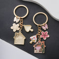 Pink Mushroom House Butterfly and Flower Enamel Charm Keychain view 2