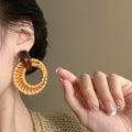 Woven Rattan Statement Earrings in Four Geometric Styles view 4