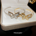 Clear Crystal Butterfly Open Cuff Bracelet In Silver Or Gold Tone view 2