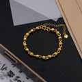 Gold Solid Bead Bracelet Knurled Smooth Balls Heart Tag view 1