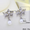 Crown CZ Pearl Drop Stud Earrings Silver Rose Gold view 5