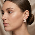 Pink Translucent Four Petal Gold Tone Flower Stud Earrings view 1