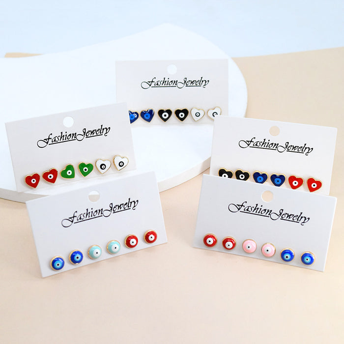 Round Evil Eye Mini Stud Earring Three Pair Sets in Two Colorways