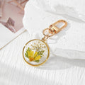 Round Resin Dried Flower Keychains Gold Clasp 8 Colors view 6