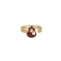 Gold Red Enamel Gourd Pearl Open Ring Lattice Band view 5