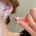Silver Bow Chain Tassel Stud Earrings With Decorative Details view 4