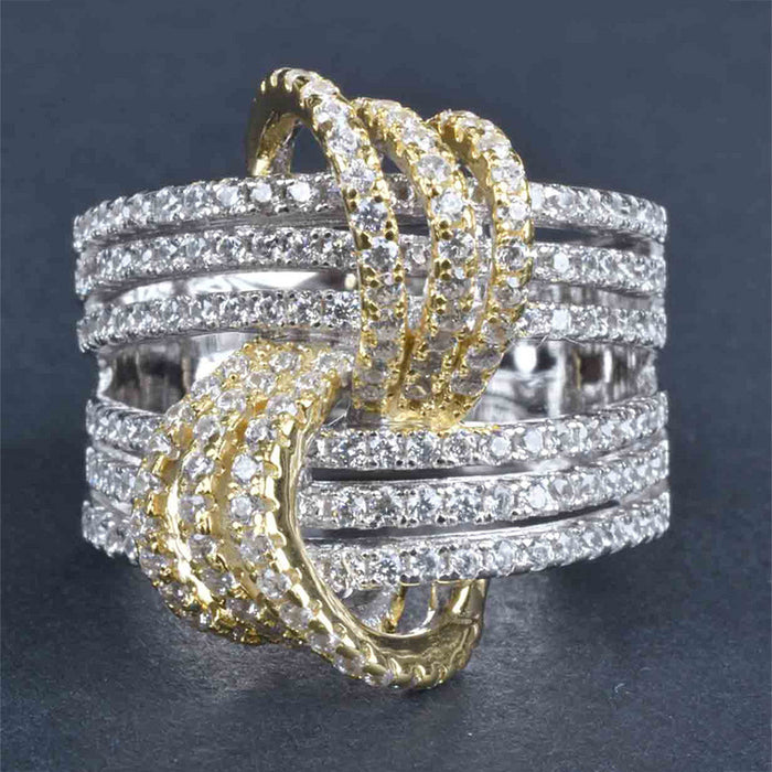 Crystal Knot Layered Wide Band Ring in Three Finishes