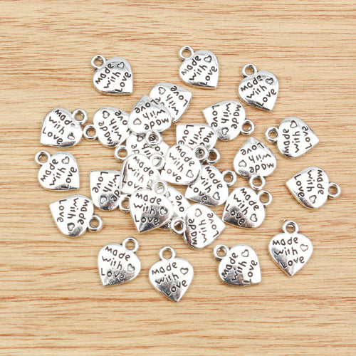 Made With Love Heart Alloy Charms in Two Finishes, close view of the finish and front surface