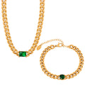 Gold Cuban Link Green Stone Chain Necklace Bracelet view 5