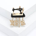 Enamel Sewing Machine Brooch with Dangling Tools Decorative Clothing Pin view 3