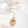 Gold and Silver Tone Openwork Hamsa Blue Eye Pendant Necklaces view 5