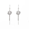 Silver Ginkgo Leaf and Long Chain Dangle Hook Earrings view 5