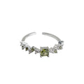 Silver Tone Olive Green Center And Clear Stone Open Ring view 5