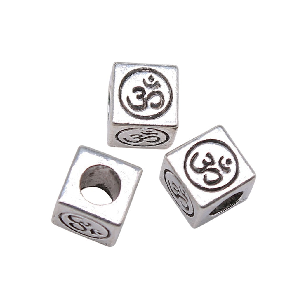 8x8x8mm 2.1g Multicolor Zinc Alloy OM Symbol Large Hole Beads for Bracelet DIY Jewelry Making